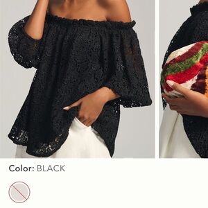 Anthropologie Maeve off the shoulder top in Medium Black. Cutwork Top
